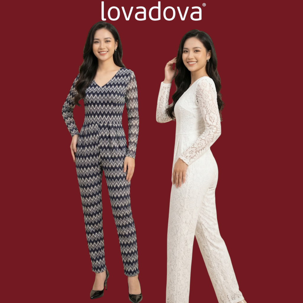 Lovadova HO0603 จั๊มสูทสีดําถักก้างปลา
