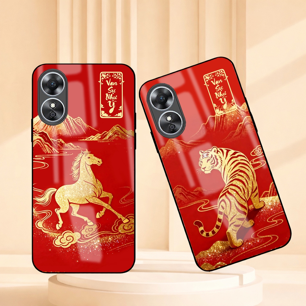 เคสสําหรับ OPPO A17/ A17K – 12 FORTUNE ZODIAC BEASTS, กระจกนิรภัยกลับ, Lucky & Wealth