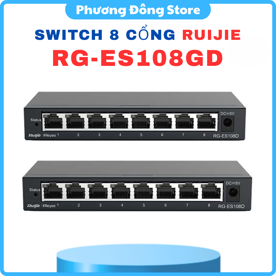 RUIJIE RG-ES108GD 8-PORT SWITCH - ความเร็วสวิตช์: 16Gbps, MAC การกระจายความร้อนที่ดี