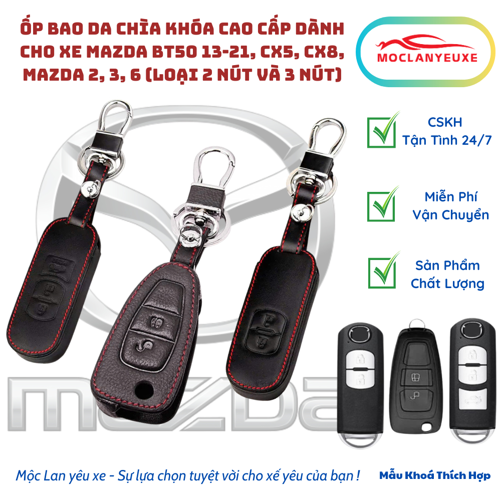 ปลอกกุญแจหนังพรีเมี่ยมสําหรับ Mazda BT50 13-21, CX5, CX8, MAZDA 2, 3, 6 (แบบ 2 ปุ่มและ 3 ปุ่ม)