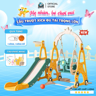 Cầu Trượt Xích Đu Pakey ÔTÔ, Tên Lửa Cầu Trượt Cho Bé TẶNG KÈM BÓNG RỔ Chịu tải 50kg Hàng Dày Dặn