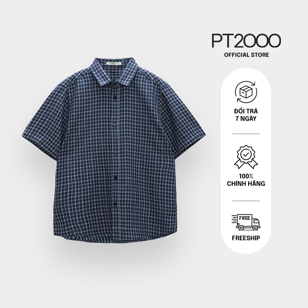 เสื้อเชิ้ตลายตารางหมากรุกแขนสั้นผู้ชาย PT2000 ผ้าคอตตอนเท่ๆ อ่อนเยาว์ ไดนามิก (SMM-N936)