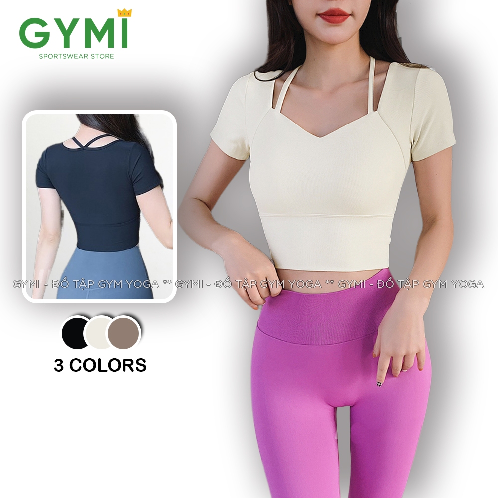 โรงยิม เครื่องปรับอากาศ31 เสื้อยิมโยคะแขนสั้นผู้หญิงเสื้อครอปพร้อมแผ่นรองหน้าอกยางยืดจั๊มคุณภาพสูงซับเหงื่อได้ดี