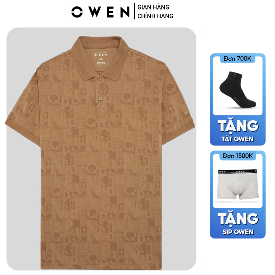 OWEN APV เสื้อโปโลผู้ชายแขนสั้นคอปก257134 สีเหลืองลายบอดี้ฟิตผ้าคอตตอนนิ่มลดวัย