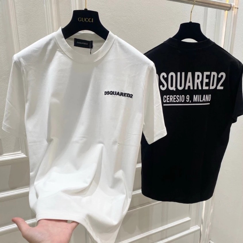 เสื้อยืดชายหญิงพิมพ์ลาย dsq ที่อกและ dsq milano ที่ด้านหลัง คุณภาพสุด ๆ รุ่นขายดีวันนี้