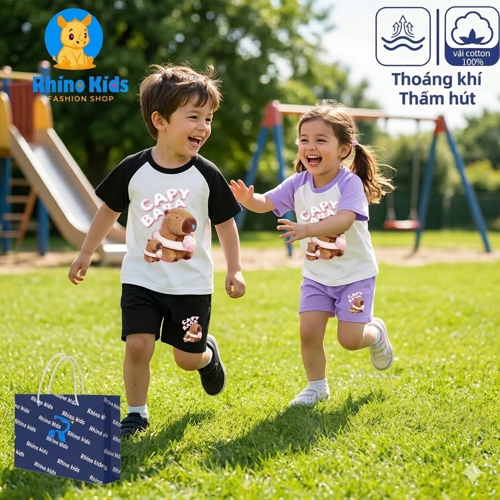 RHINO KIDS FASHION SHOP _ เสื้อยืดเด็กชายผ้าฝ้าย 4 ทิศทาง made in Vietnam DC407