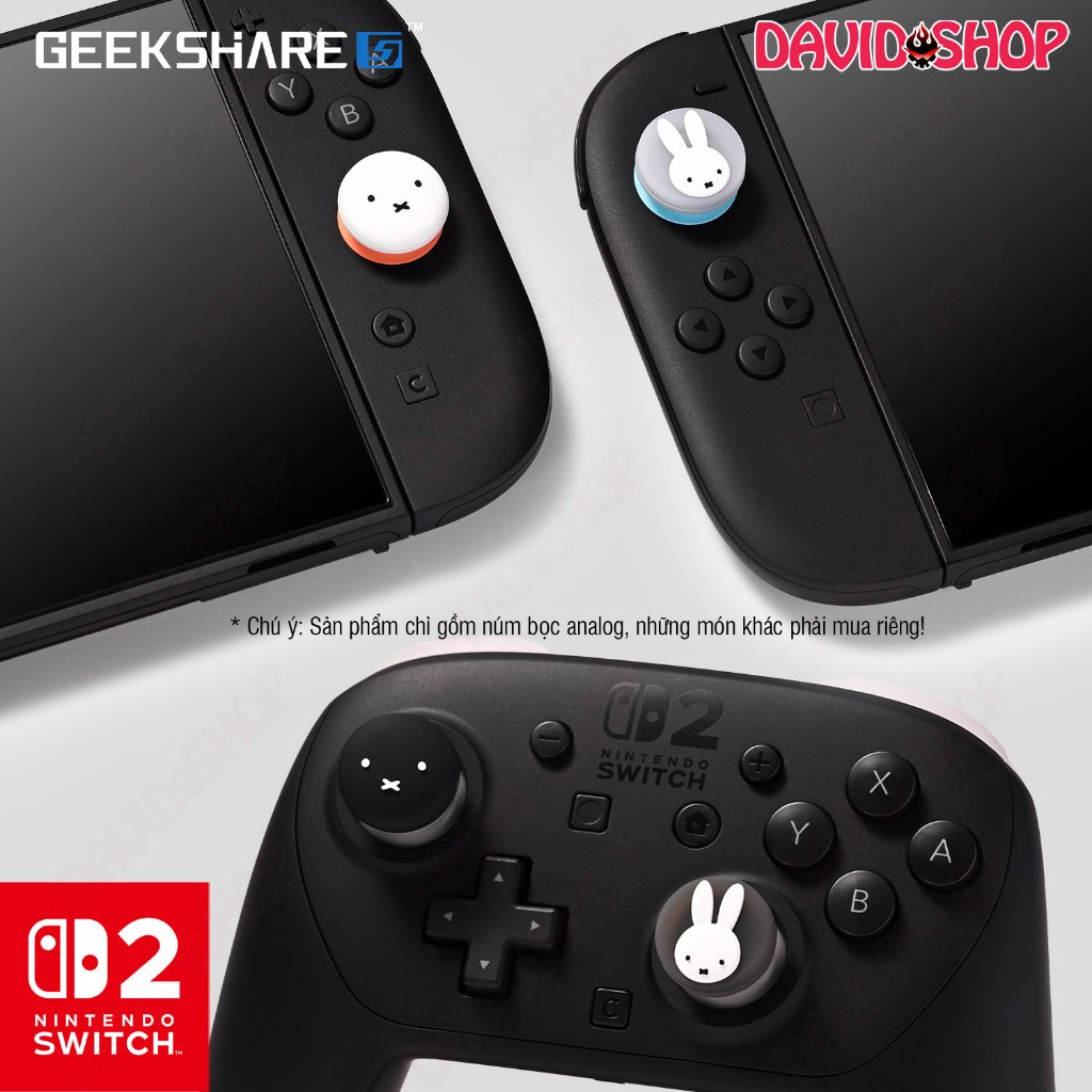 Hello Miffy ลูกบิดอะนาล็อกสีดําและสีขาว (GeekShare) สําหรับ Joy-Con, Pro Controller 2 - Nintendo Swi