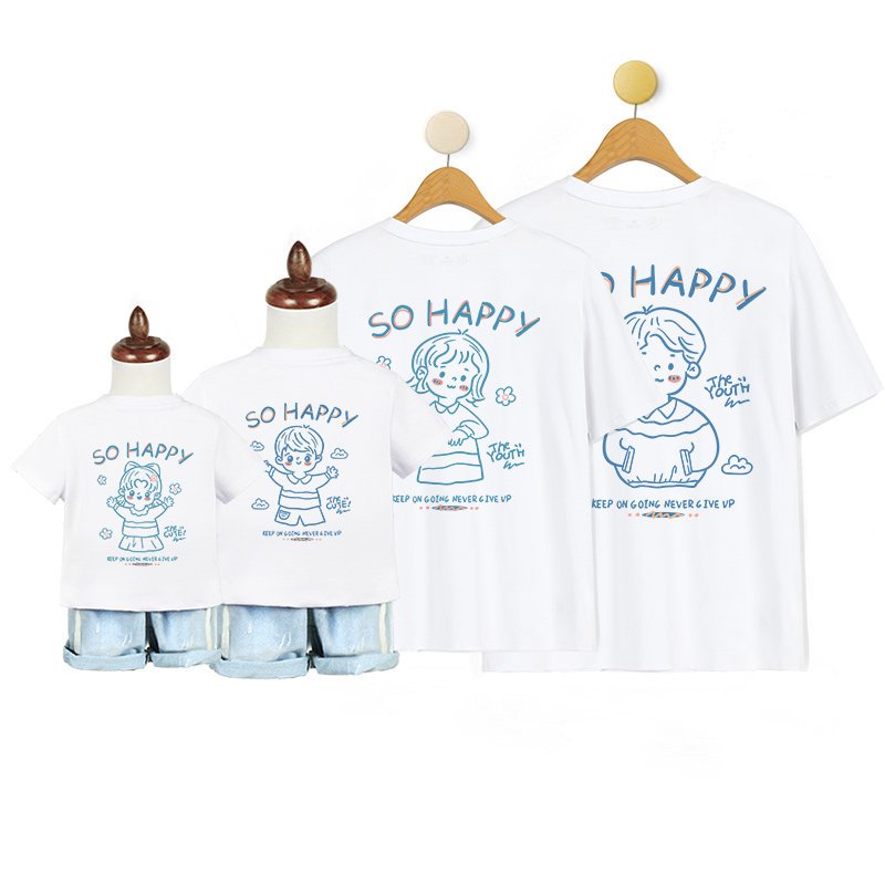 เสื้อครอบครัว HappyFamily - CHIBI SO HAPPY family Set 2 ด้าน ผ้าคอตตอน 100% 4 ทิศทาง