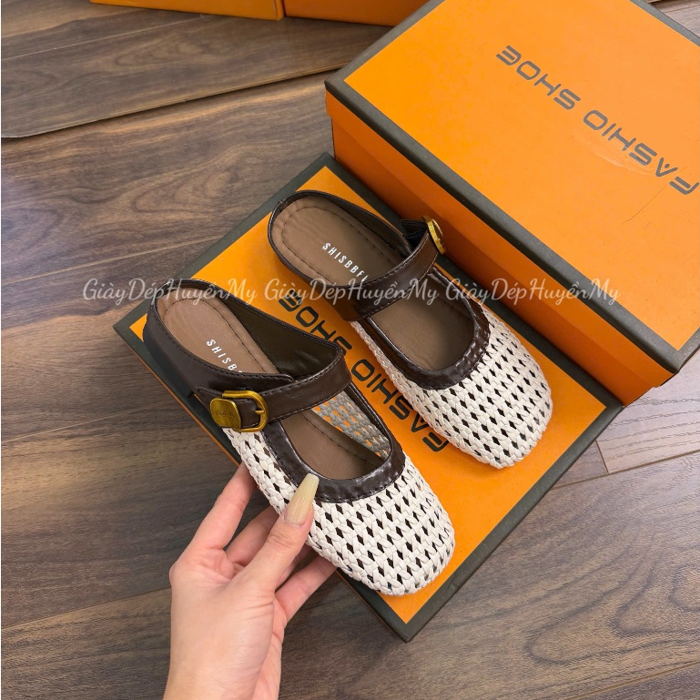 [ Huyen My Shoes ] รองเท้าแตะถักติดกระดุมคุณภาพสูง Full Box - LT62