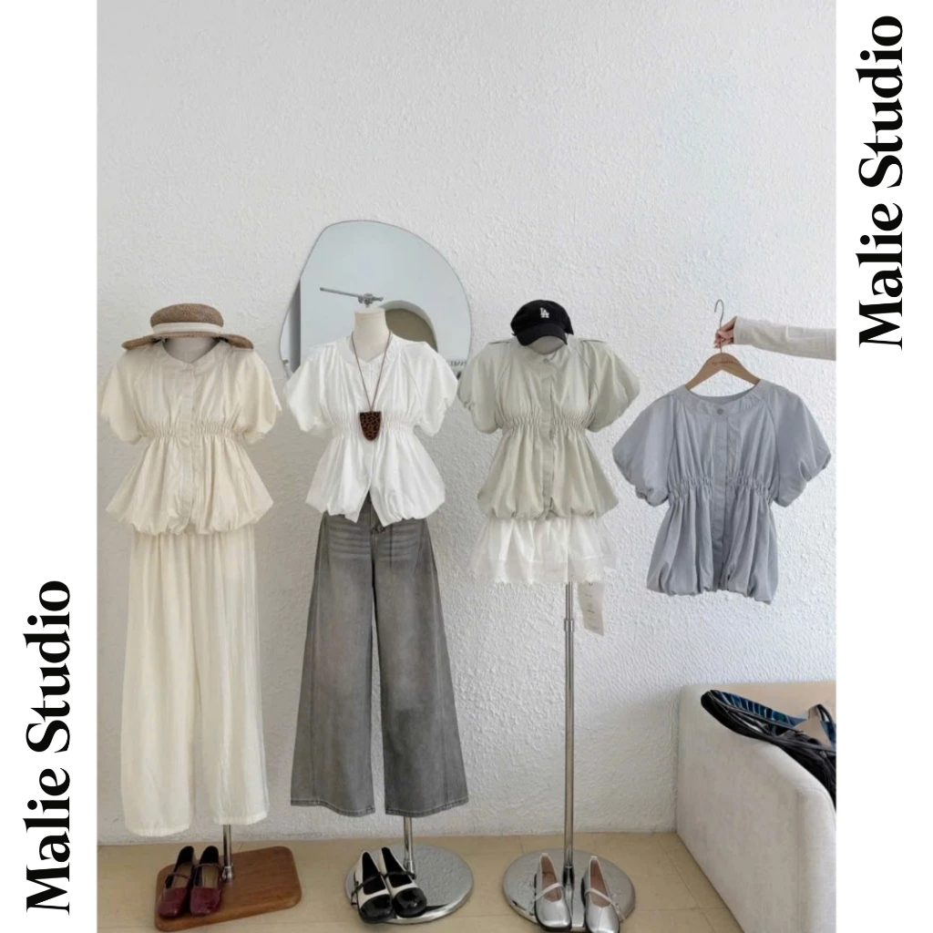 เสื้อเชิ้ตผู้หญิงสุดน่ารักคอปกจับจีบแขนพอง Malie Studio-MSM032