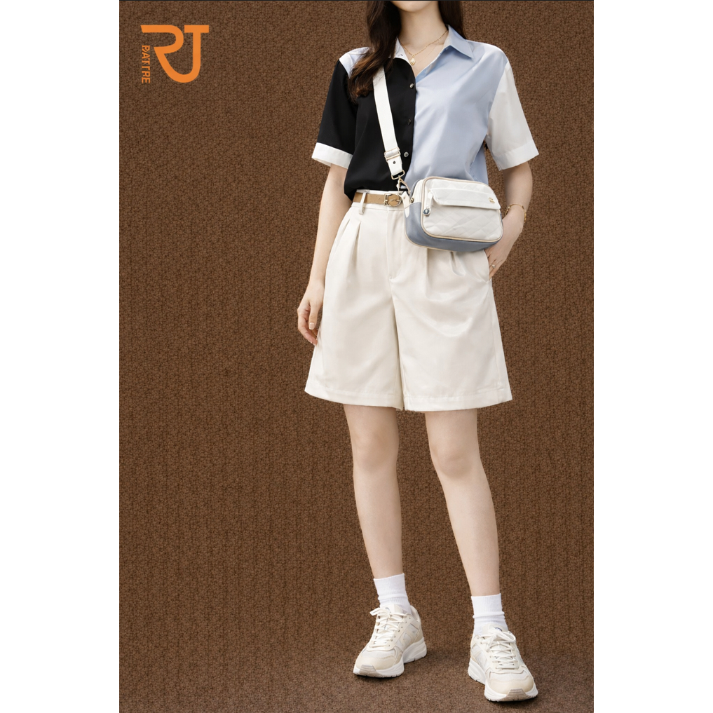 RONTEE - กางเกงพลีทขากว้างผู้หญิงหลังยางยืด ผ้าคอตตอนไทย RAN-P-NGO