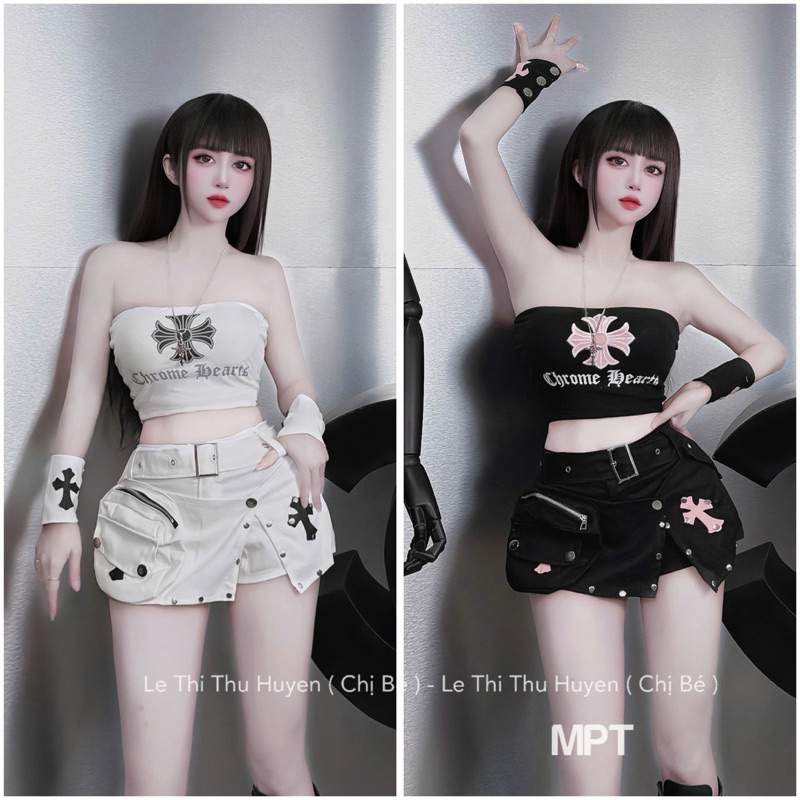 เสื้อเกาะอกไขว้สีชมพู ชุดพร้อมกางเกงและกระโปรงส่วนบุคคลพร้อมสร้อยคอ MPT