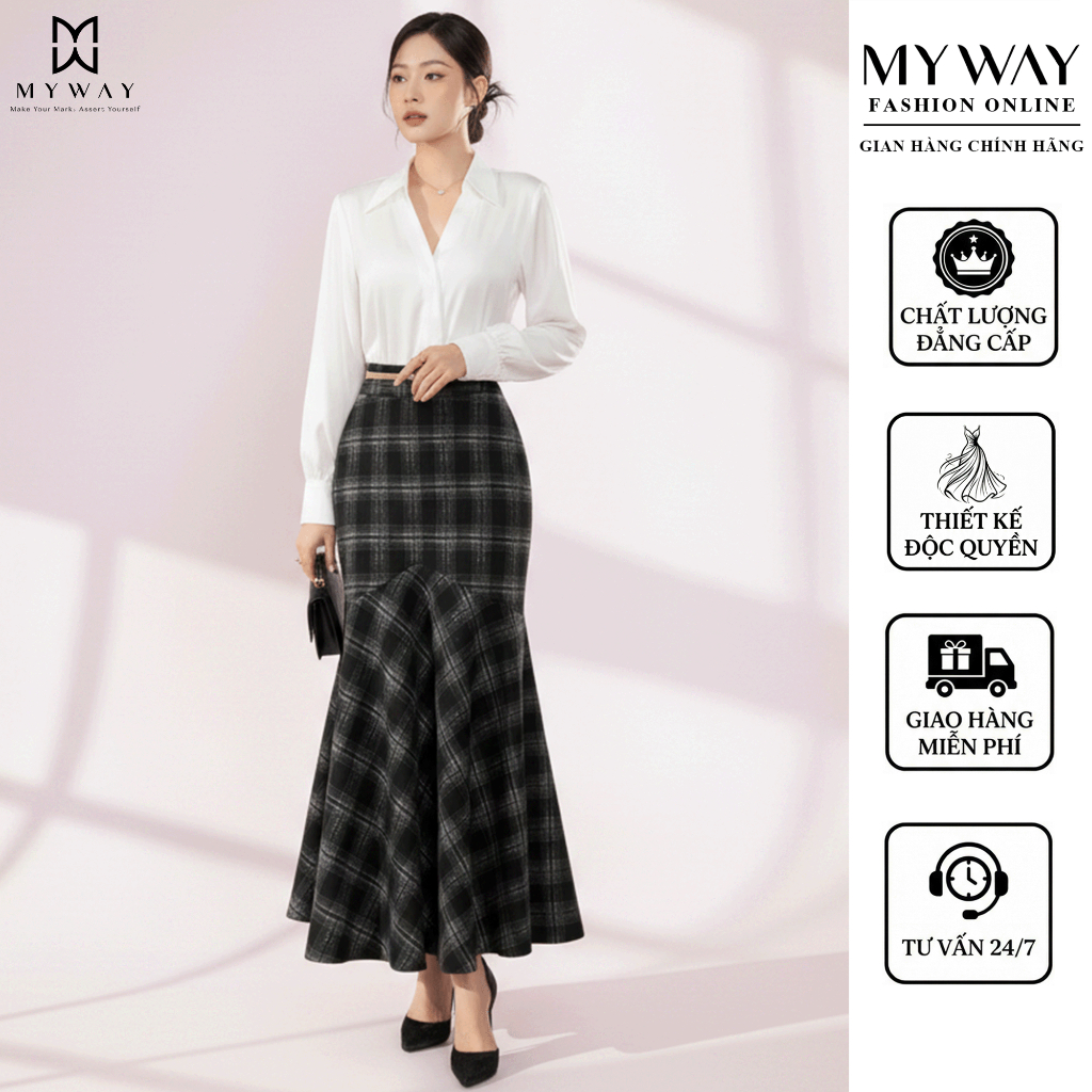 MY WAY เสื้อเชิ้ตผ้าไหมคอปกแขนยาว Pure Grace Office หรูหราและขุนนาง 5MA03307