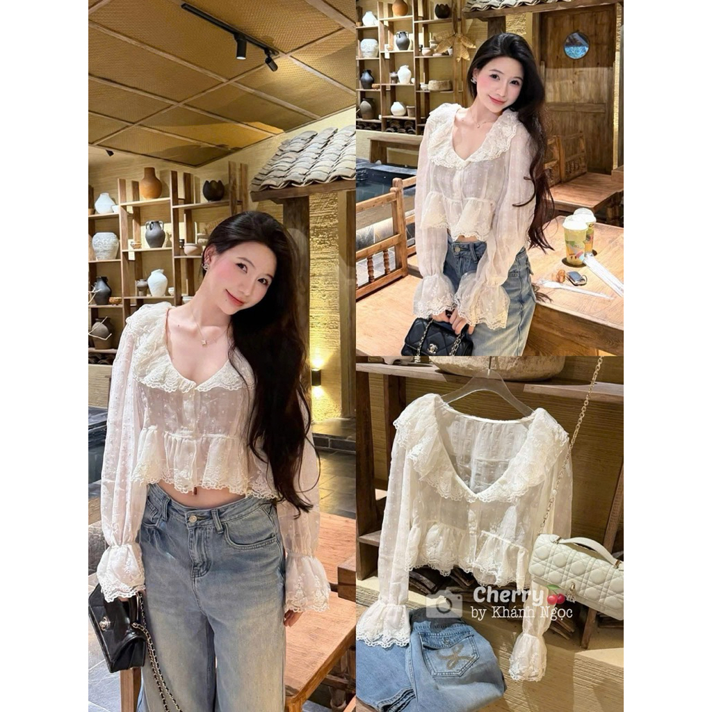 เสื้อลูกไม้คอระบาย Baby Crt