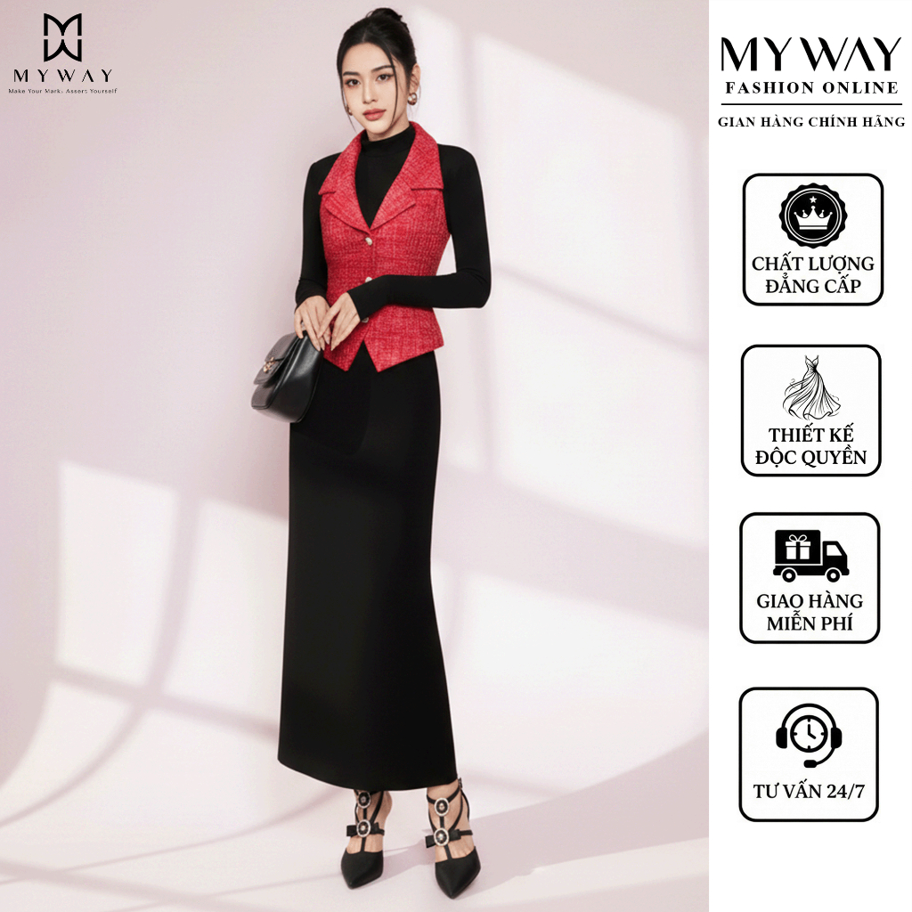 MY WAY เสื้อกั๊กสตรีและชุดกระโปรง A-Line Elegant Short Office Tweed 3MJL607W - 3MCAB204W - DO0
