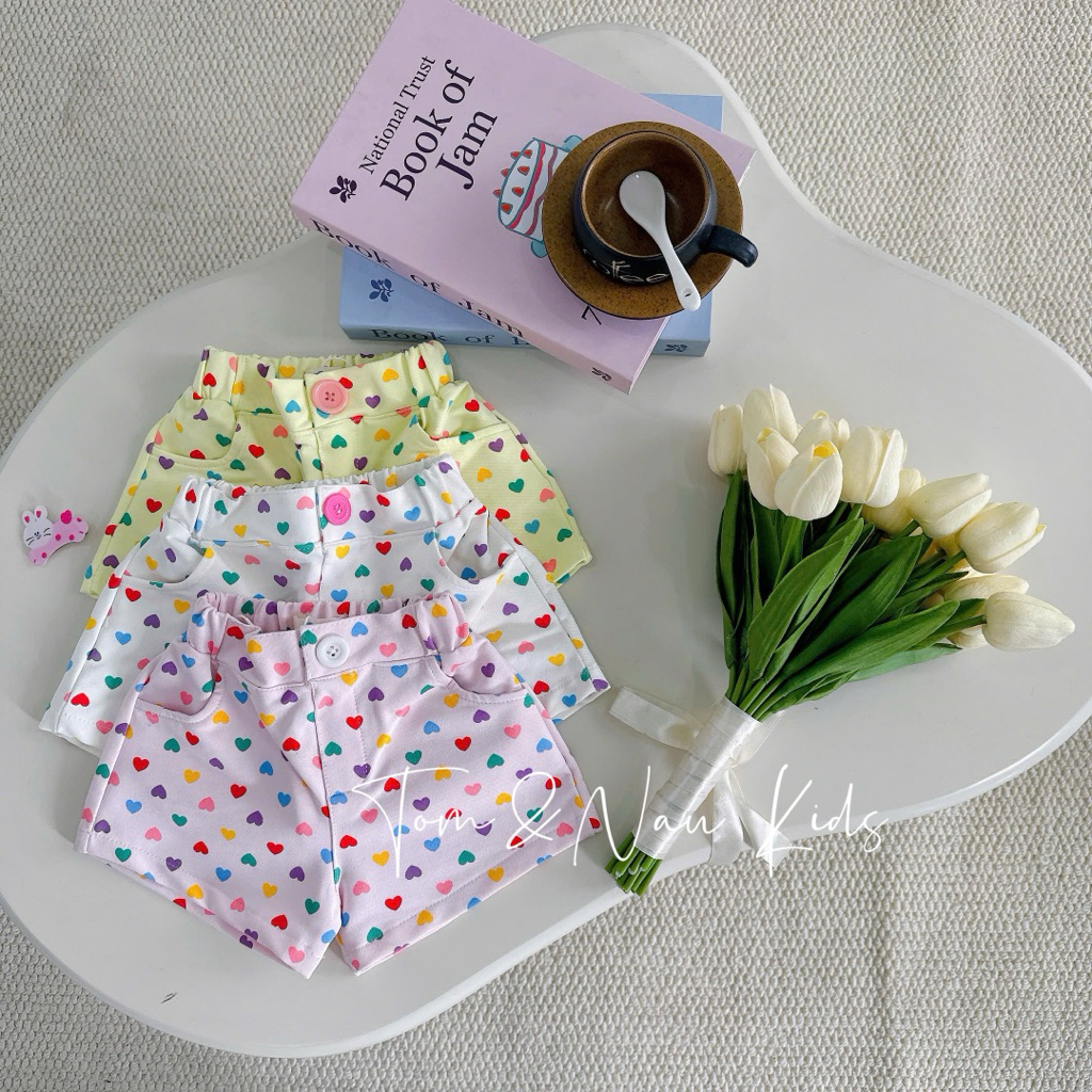 Q28-[tomnaukids] กางเกงขาสั้นหัวใจสาวสุดชิค ร่วมง่ายสุดๆ - Size 9-36Kg