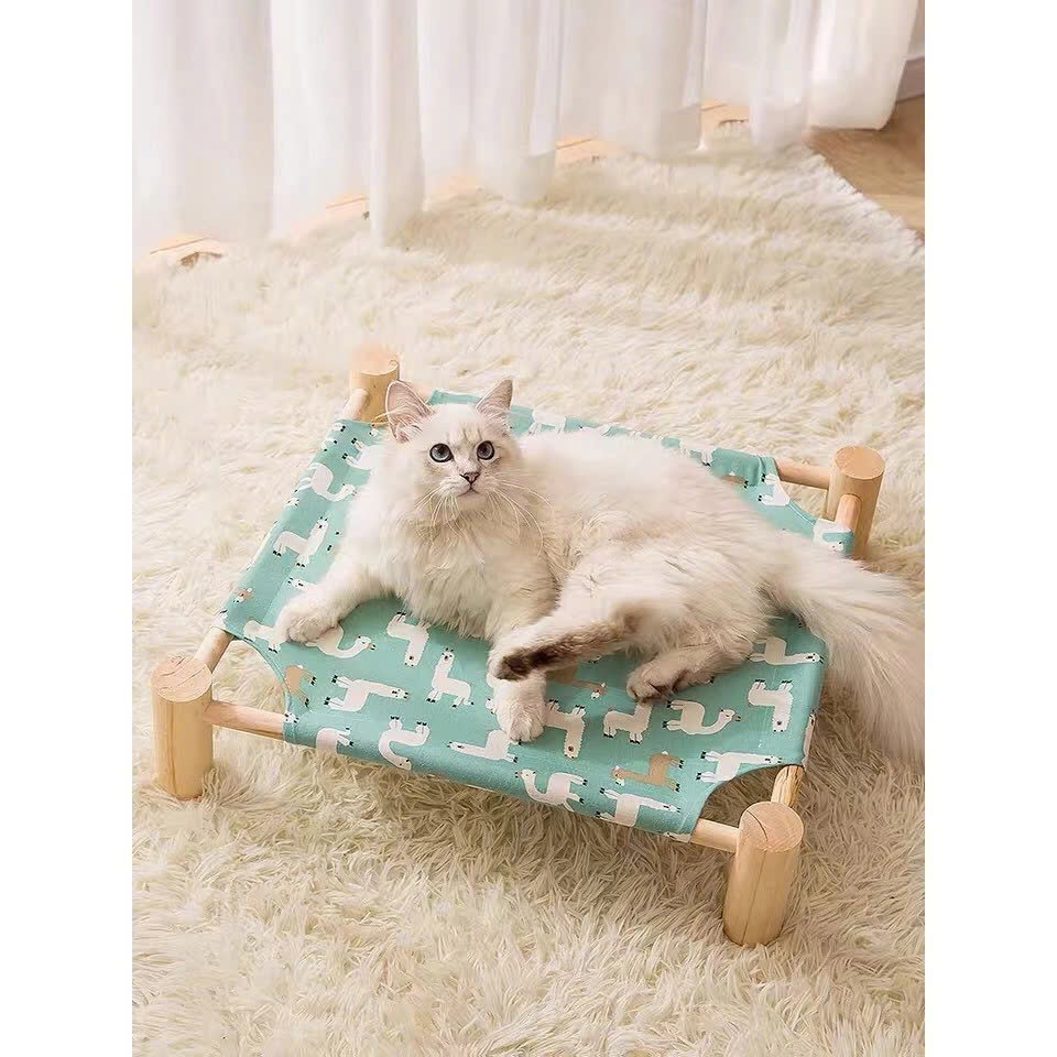 WOODEN BED, HAMMER, SUMMER BED สําหรับสัตว์เลี้ยงพร้อมผ้า - REMOVABLE