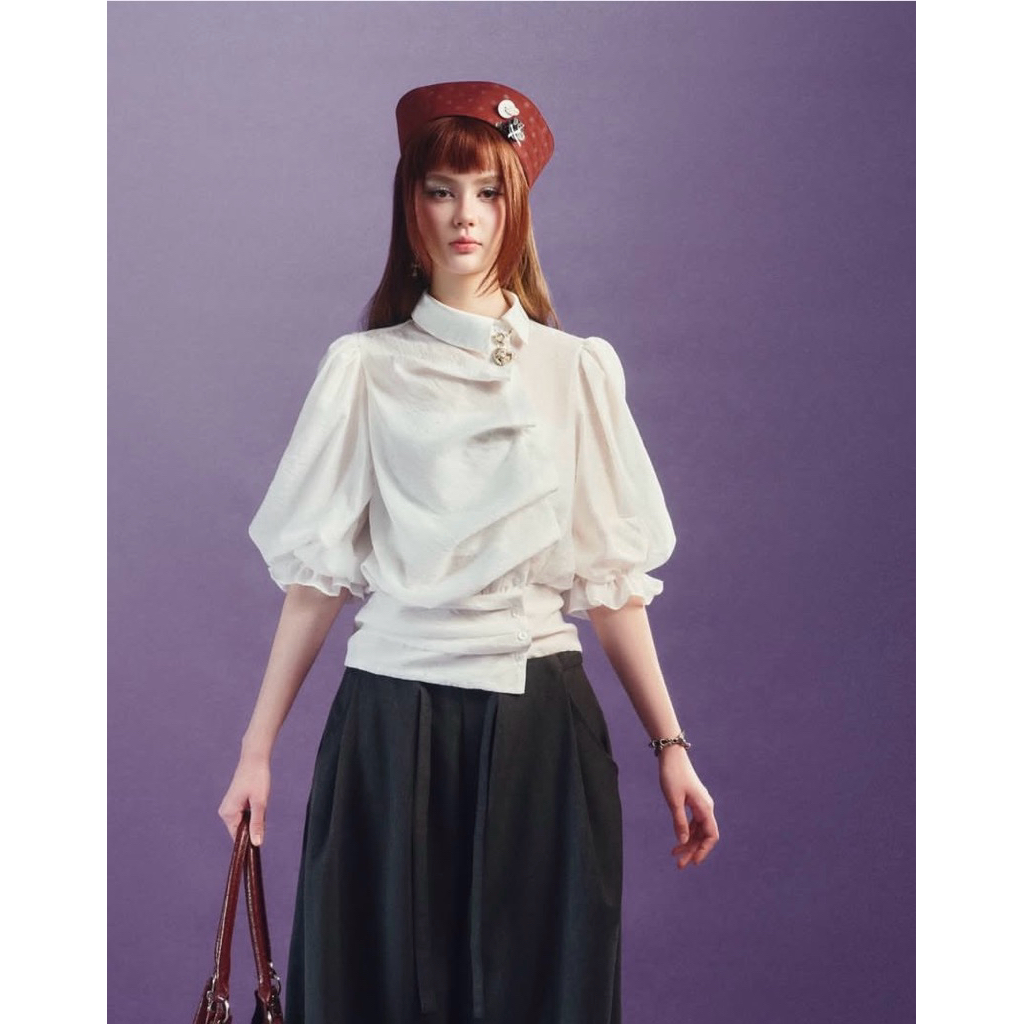 อารี ท็อป - เรมัส | เสื้อไหมพรมซีทรูคอปกไหมพรมแขนพองระบาย(ไม่มีเสื้อตัวใน)-ดอลลี่ บ้าน ของสะสม