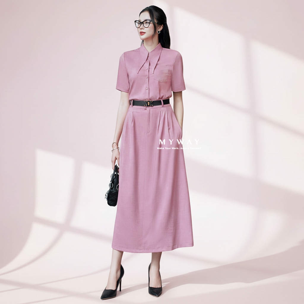 MY WAY ชุดเสื้อและกระโปรง A ฤดูร้อนของผู้หญิงคุณภาพสูงแขนสั้นคอปกเยอรมัน 2MAB0162 - 2MCAB253 - HO0