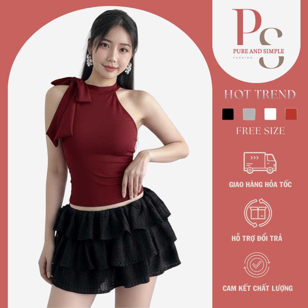 ปล แฟชั่น PSA07 เสื้อคล้องคอ 2 สายผูกโบว์ - เสื้อกล้ามผ้ายางยืดเข้ารูป ใส่ได้ 2 แบบ