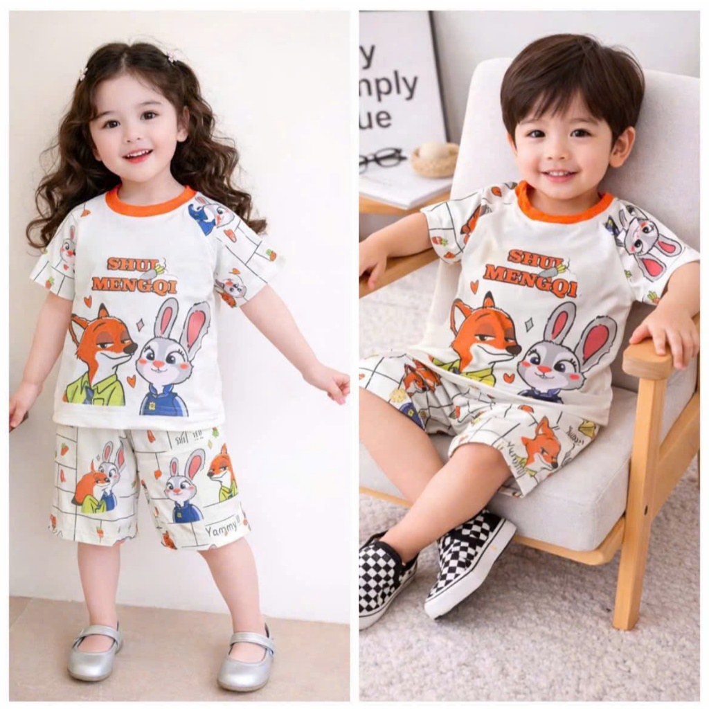 COMBO 4 ชุดเสื้อยืดไทยพิมพ์ 5D สําหรับ BOYS และ GIRLS 7-25KG