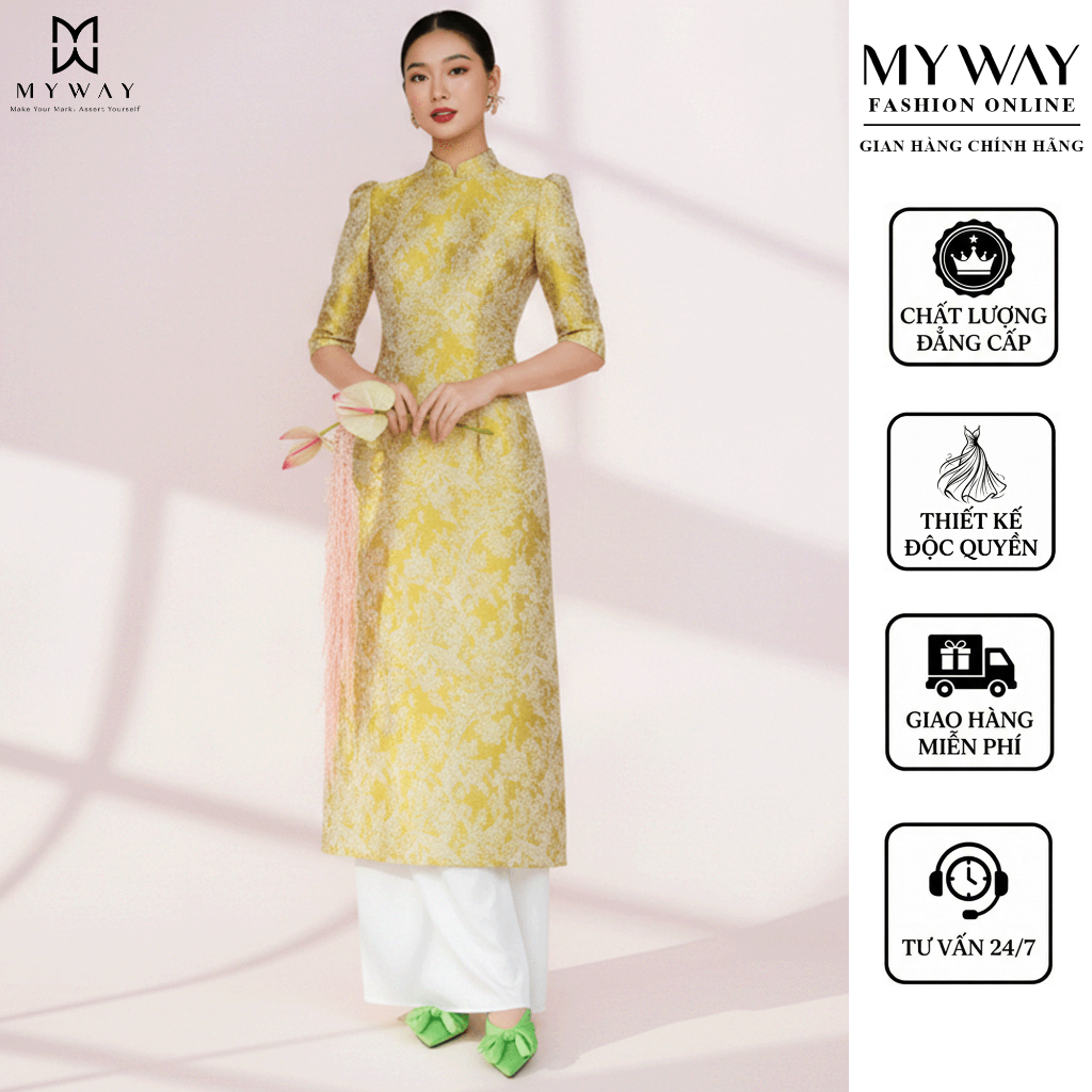 MY WAY ชุดสตรี Ao Dai พร้อมรูปแบบครึ่งแขนหรูหรานวัตกรรม 6MDK2251 HT0 - 2MQD105 TR0