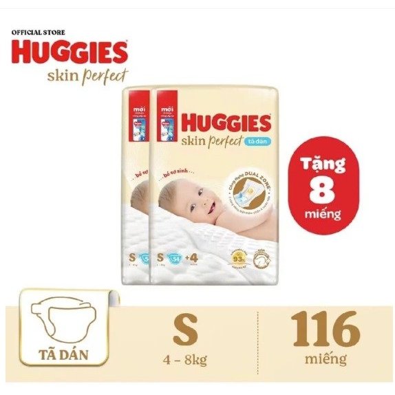 [FIRE - COMBO 2 BACKS] ผ้าอ้อมเด็กทารกแรกเกิด Huggies Skin Perfect S54+4 สําหรับเด็กทารก