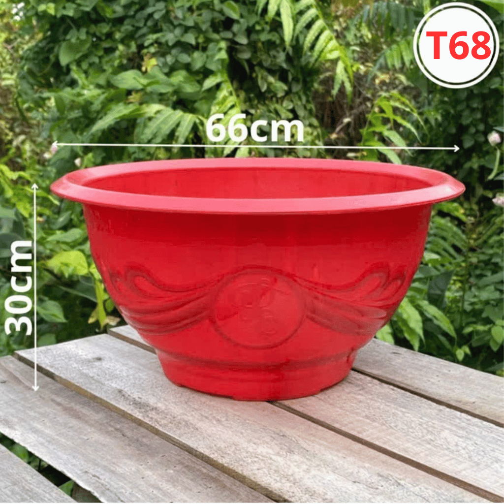 [2 ชิ้น] กระถางพลาสติกแบบดั้งเดิม ที68 สีแดง (68x30) กระถางปิดผนึก กระถางปลา