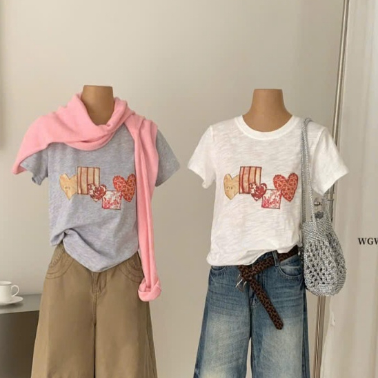 WGWE• เสื้อยืดหัวใจ 8822 wgwe สลิมฟอร์ม QC ไซส์ SM