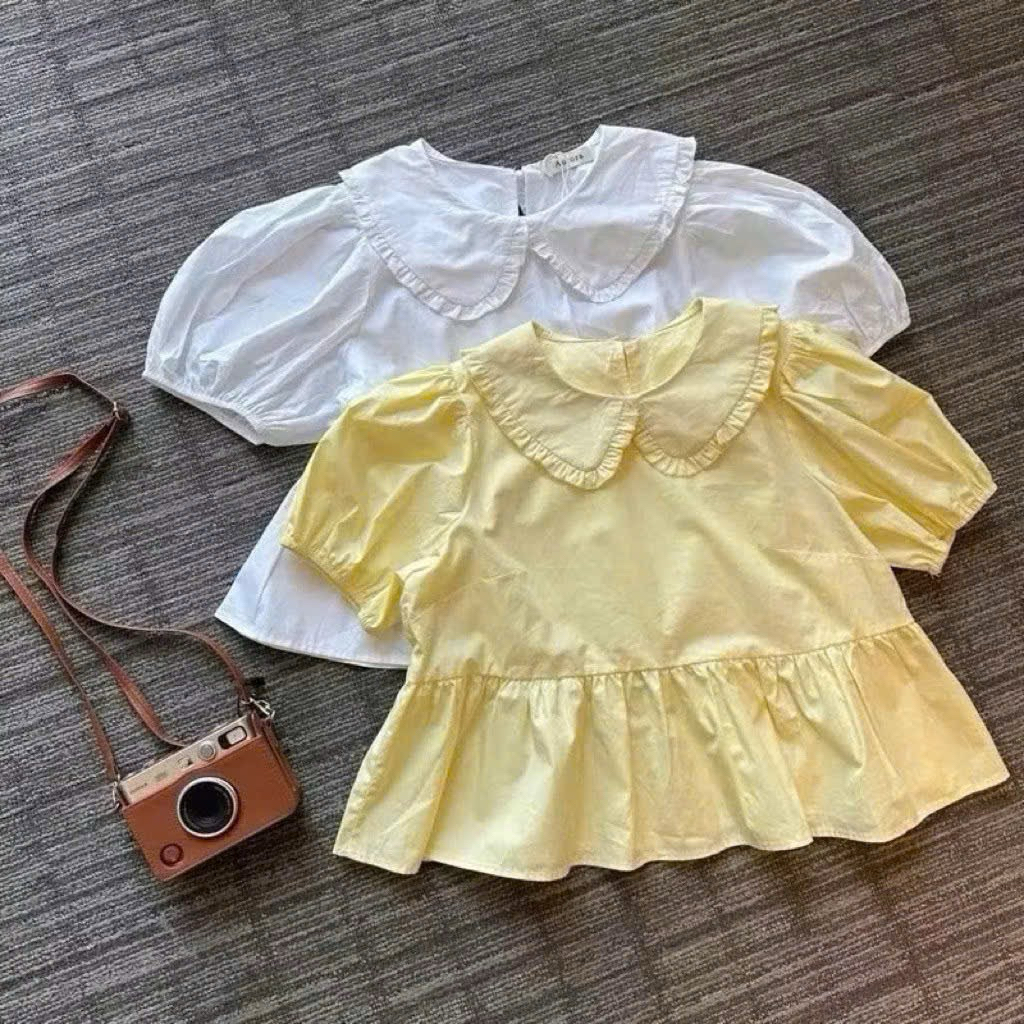 เสื้อเชิ้ต babydoll สวยๆคอปกใบบัวและแขนพัฟ LOVITY BVA13 VND