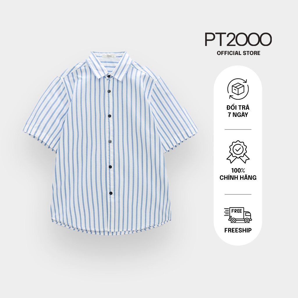 เสื้อเชิ้ตแขนสั้นผู้ชายลายทาง PT2000 ผ้าคอตตอนเท่ๆ (SMM-N934)