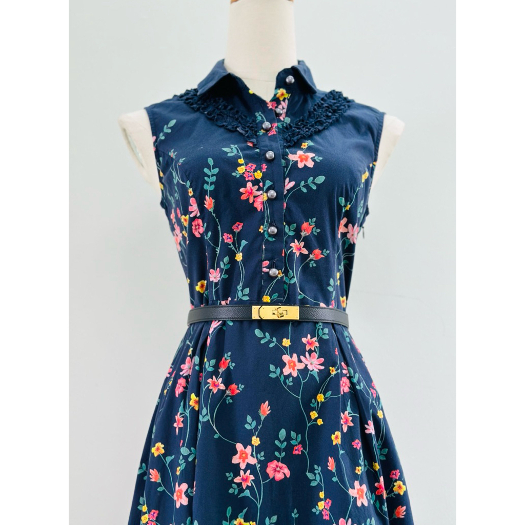 Cocomilan - เดรสมิดิผ้าฝ้ายลายดอกไม้คอปกเสื้อแขนกุด Size S Si Australia Brand Alannah Hill 2hand