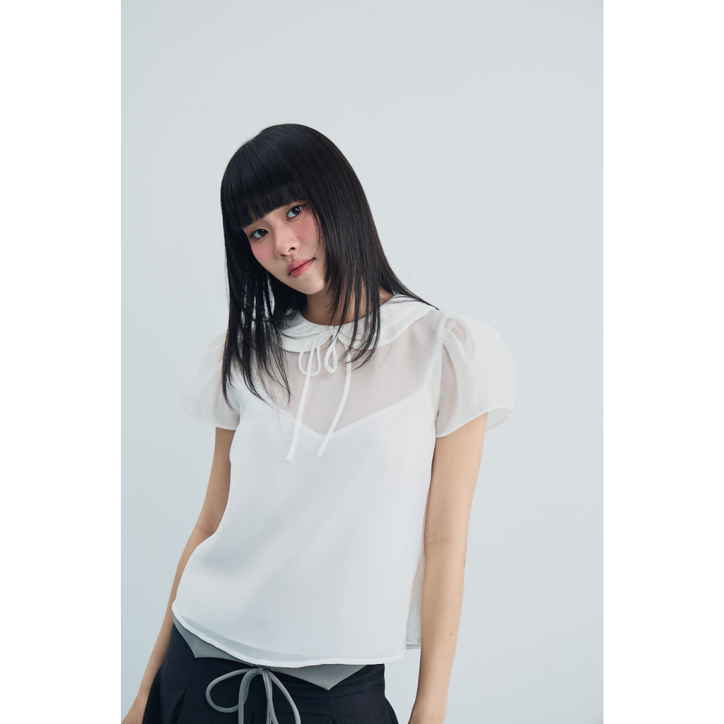 Rika Top - เสื้อเชิ้ตปกบัวผู้หญิงแขนพัฟ nhien.official NAS00049