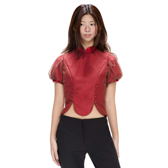 Aie tbsp. MULAN TOP เสื้อเชิ้ตชั้นเนื้อ ผ่าหน้า แขนพอง คอปกตั้ง