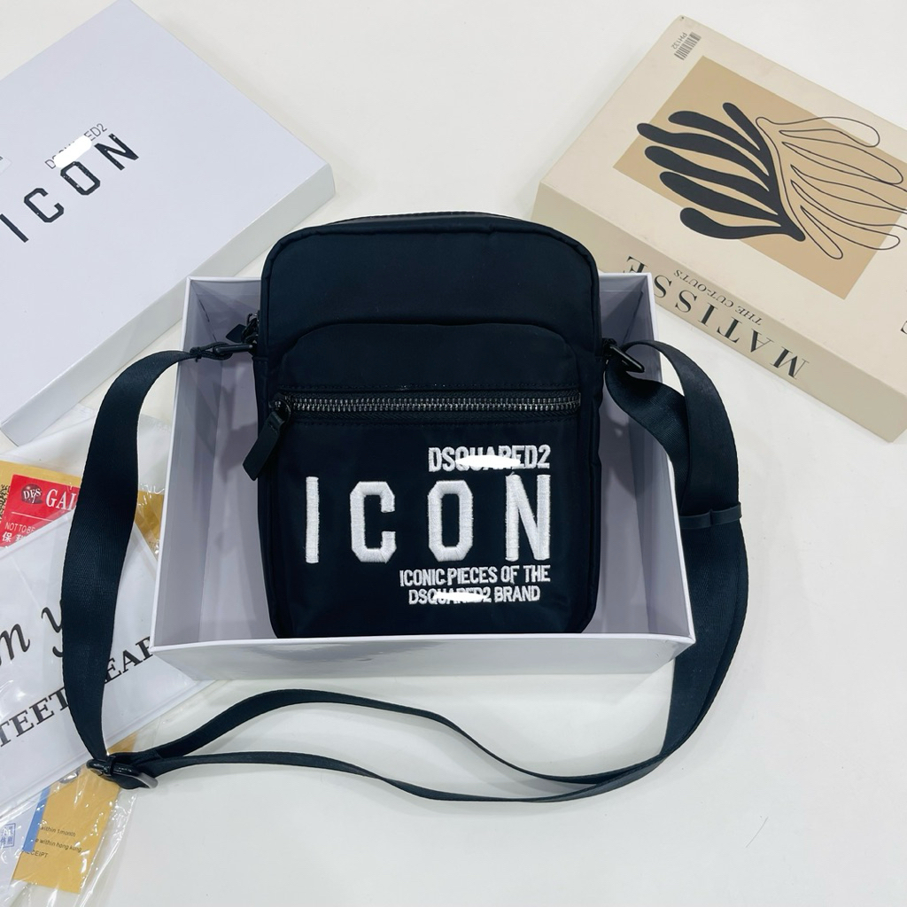 [คุณภาพสูง] - กระเป๋าสะพายข้าง D/s//q 1con สีดําปักตัวอักษรสีขาว Fullbox - สินค้าคุณภาพสูง