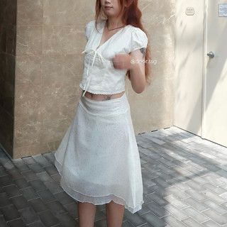 Areum Skirt - Chân váy tơ chấm bi form lửng, phối nhún hông tôn dáng - Bydoor.ssg