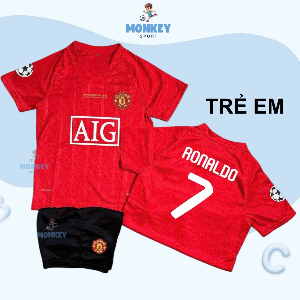 ชุดฟุตบอล/ฟุตบอลเด็ก Baby MANU AIG Club 2008 ใน RONALDO No. 7 - ผ้าสักหลาดไทยระบายอากาศคุณภาพสูง