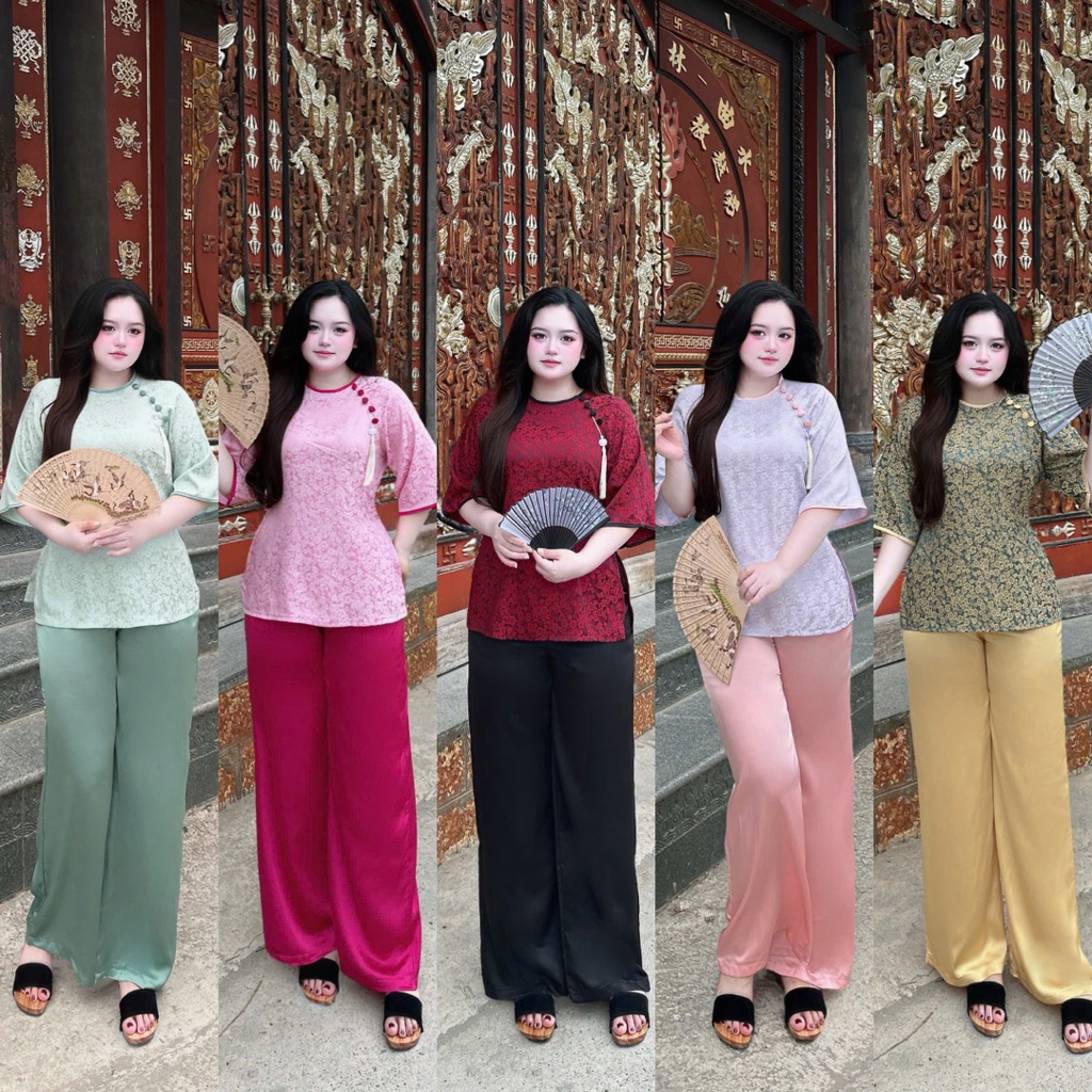 ชุดแอปริคอทสีน้ําเงินพร้อมพู่ 60-90กก. L xl xxl Quynh Nhu bigsize