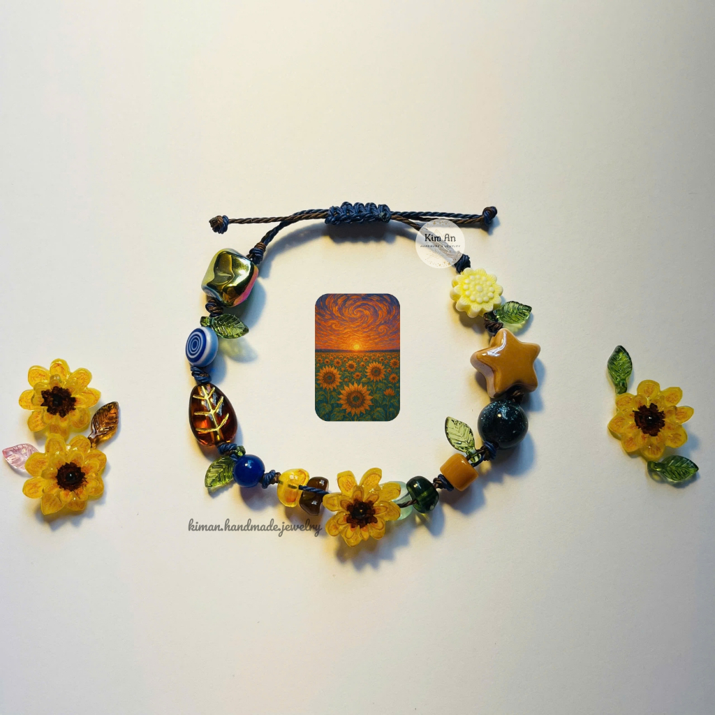 สร้อยข้อมือแฮนด์เมดดอกทานตะวันสไตล์ Van Gogh | Artistic Sunflower Beaded Bracelet
