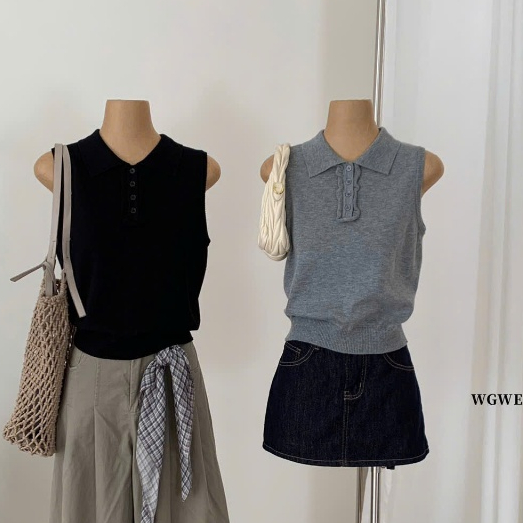 WGWE• สเวตเตอร์ mtg คอปกแขนกุดและกระดุม 8957 wgwe สินค้า QC ฟรีไซส์