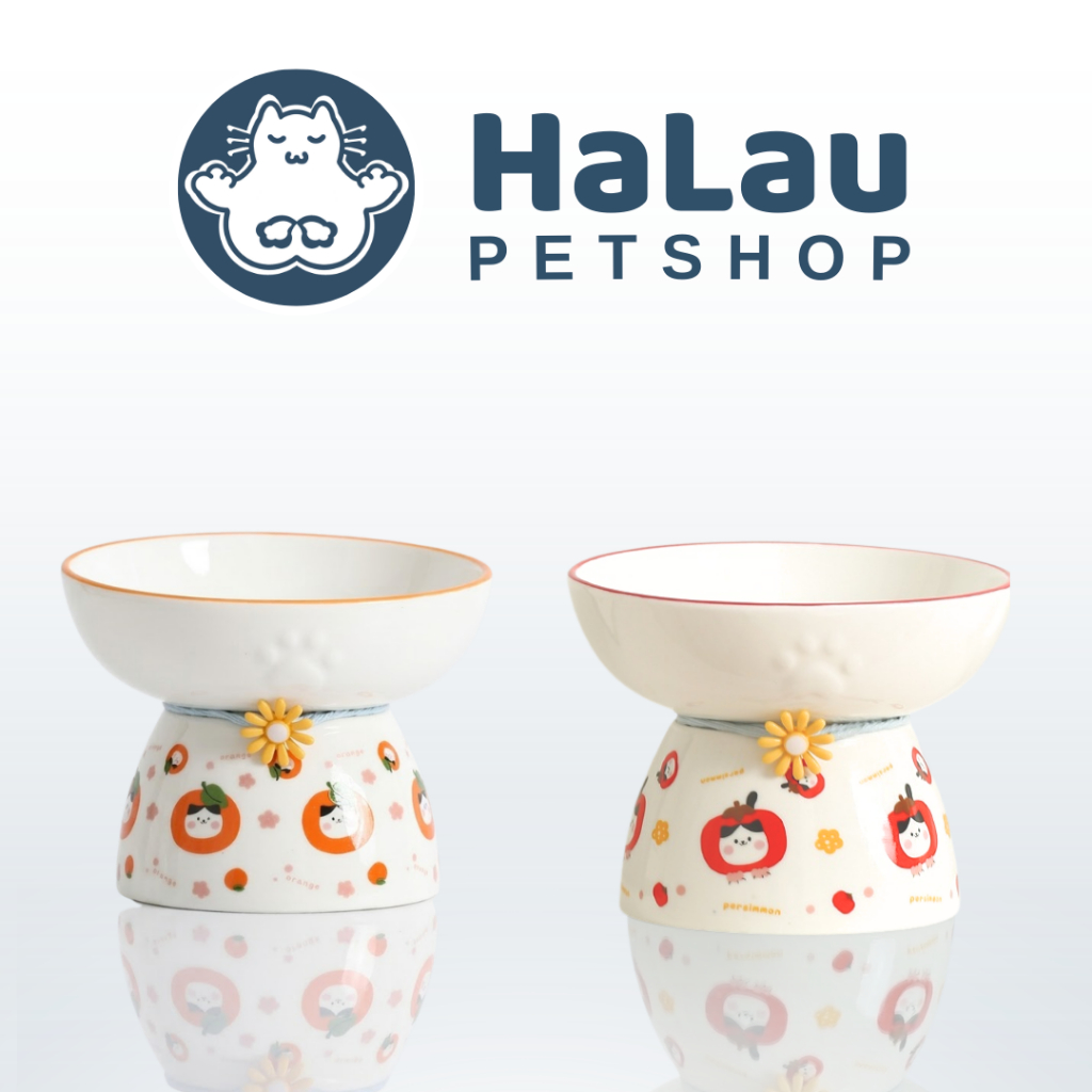 ชามกันน็อคสําหรับแมว ชามลายการ์ตูนน่ารัก ทําจากเซรามิกเคลือบคุณภาพสูง HALAU Petshop OD303