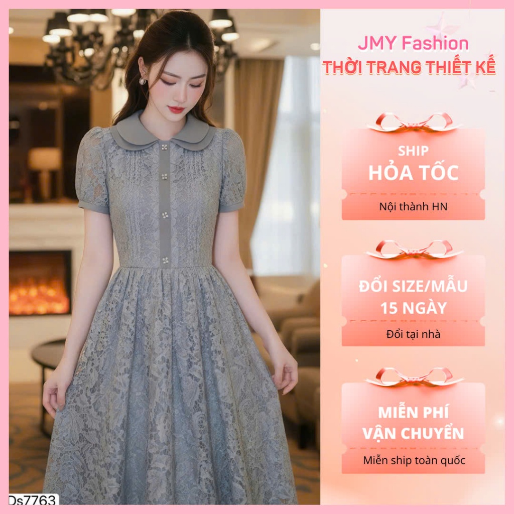 (FIRE) DS7763 ชุดเดรสคอปกบัวลูกไม้ผู้หญิงบุคลิกภาพ [Dolce Viva Collection (DVC/ACC)]