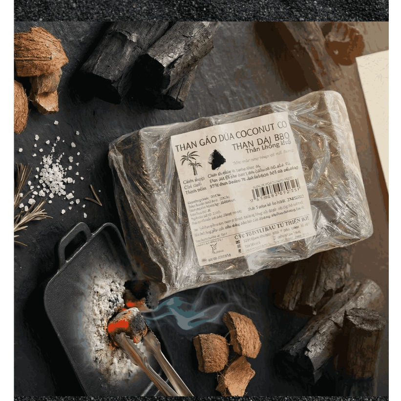 COCONUT CHARCOAL - SMOKELESS CHARCOAL LONG PACKAGE 1KG