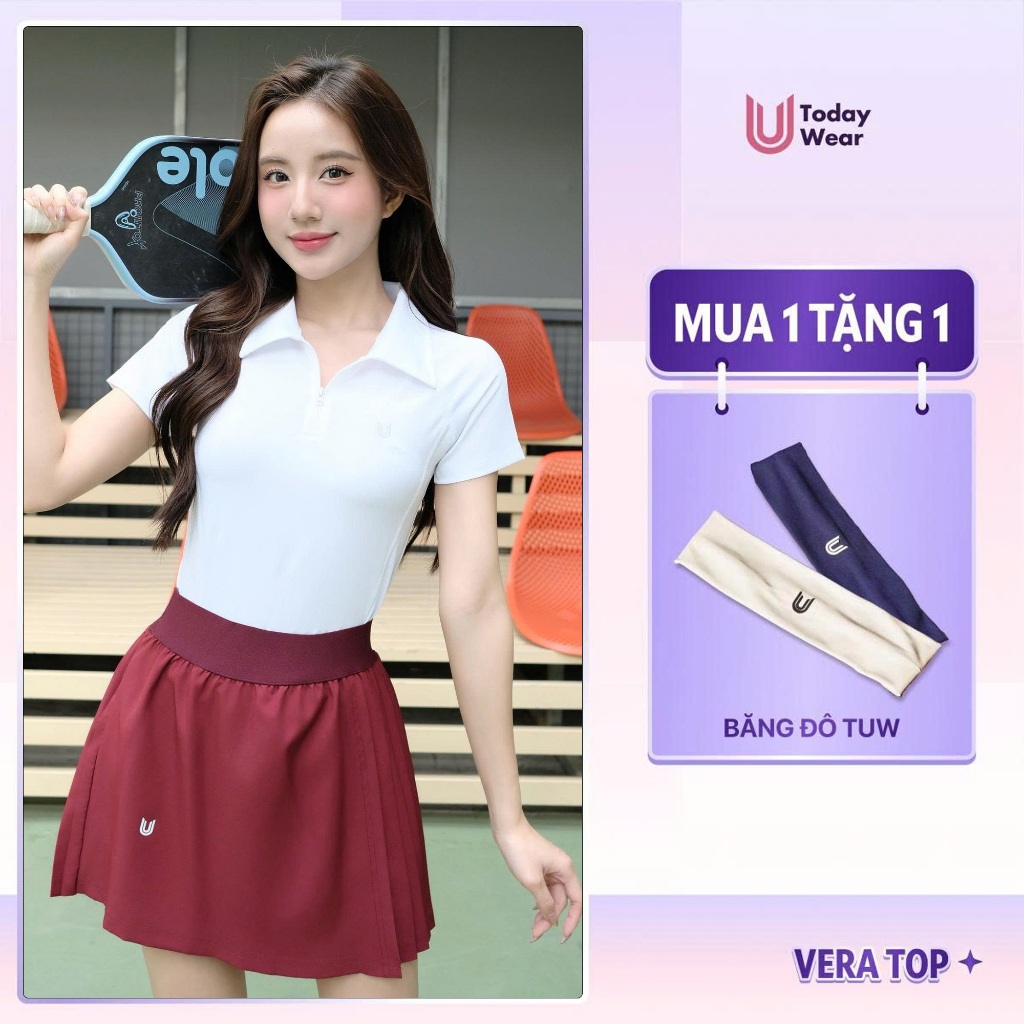 [ฟรี 1 ที่คาดผม] Vera top Today U Wear เสื้อกีฬาโปโลแบบซิป เข้ากับหุ่นอ่อนเยาว์ โปร่ง สําหรับเล่นยิม