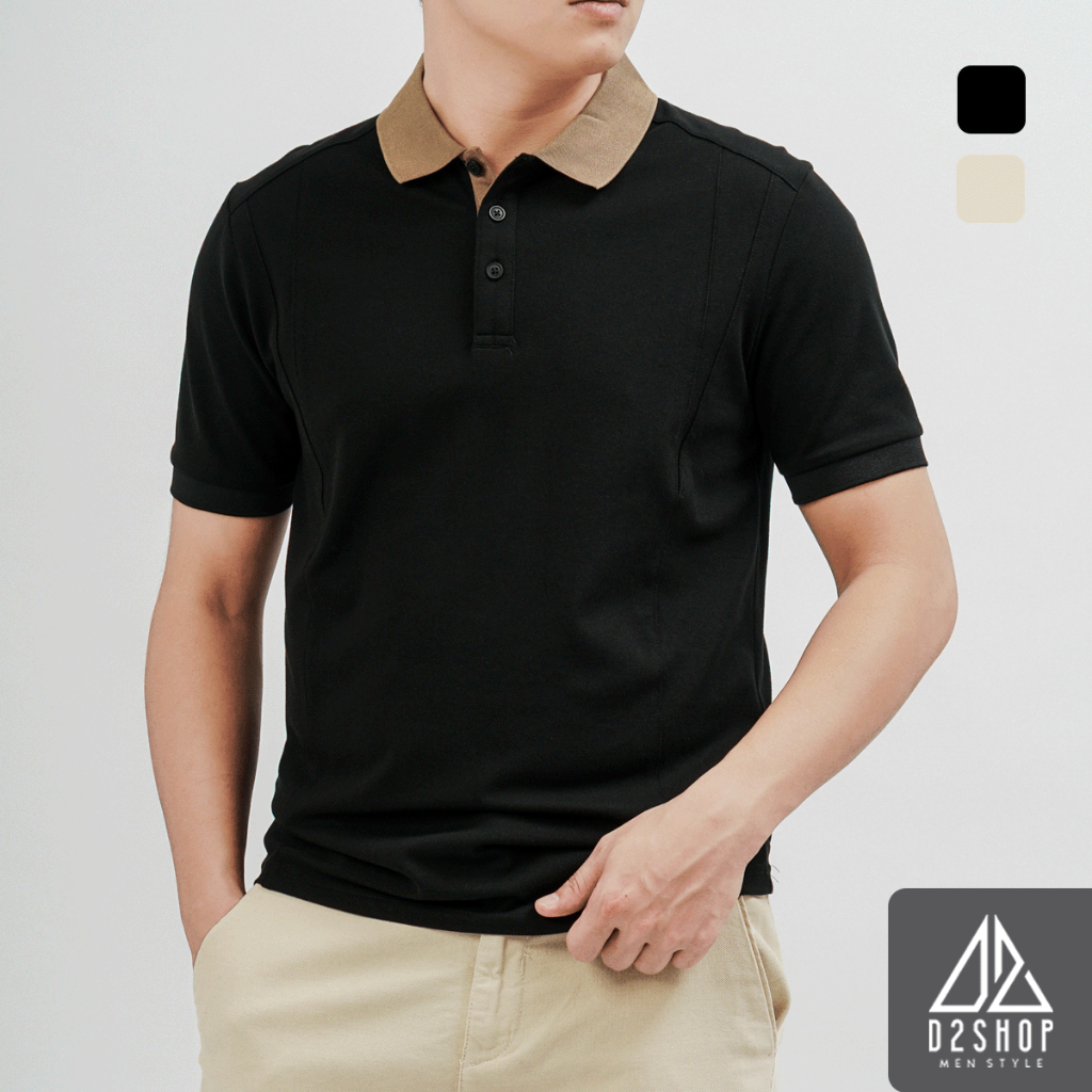 D2SHOP เสื้อโปโลผู้ชายคอสีน้ําตาล ผ้า Premium Cotton Blend B-A3119