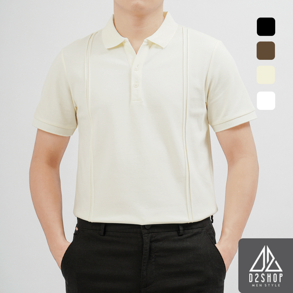 D2SHOP เสื้อโปโลผู้ชายพร้อมถ้วยแนวตั้ง ผ้าปิเก้ พรีเมี่ยม B-B9005