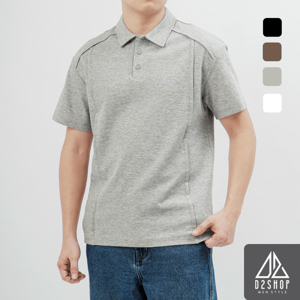 D2SHOP เสื้อโปโลผู้ชายแขนแร็กแลนลายนูน B-B99007