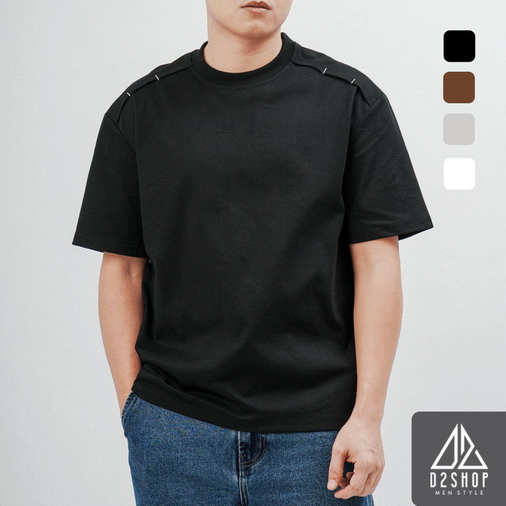 D2SHOP เสื้อยืดผู้ชายปาดไหล่ ผ้า Premium Cotton B-B8003