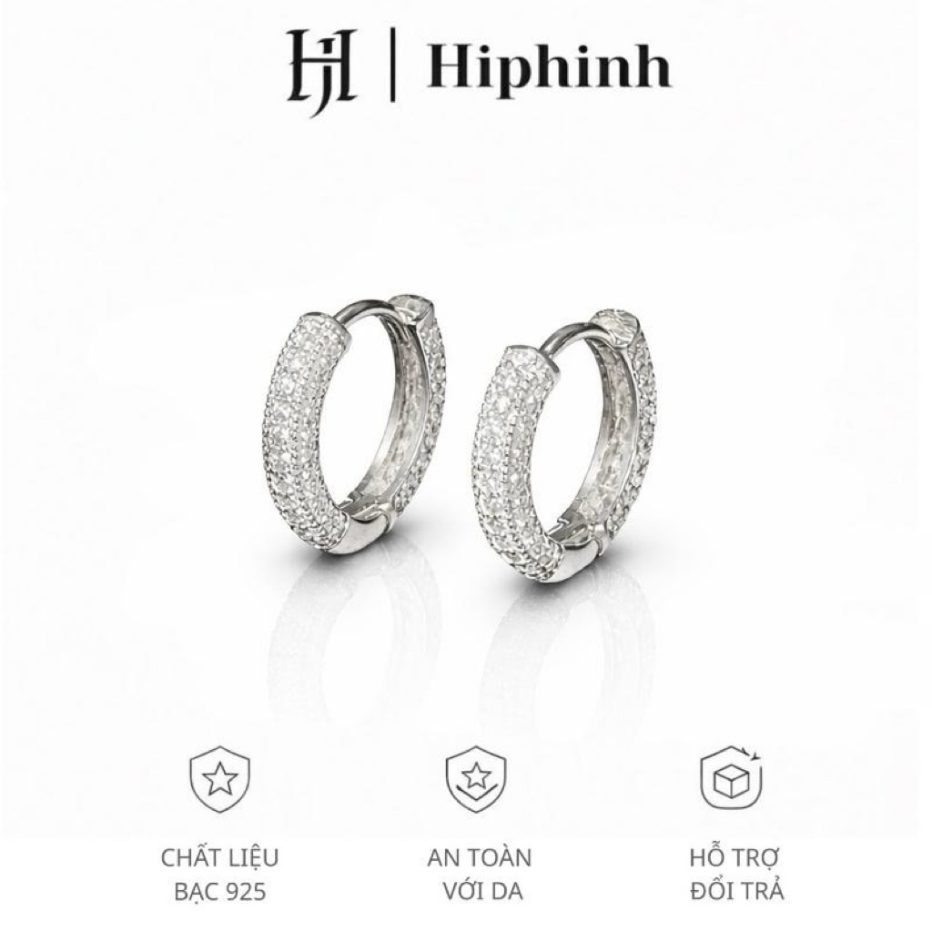 Hiphinh Jewelry HJ4 ต่างหูเงินแท้ 925 หินเต็มด้าน