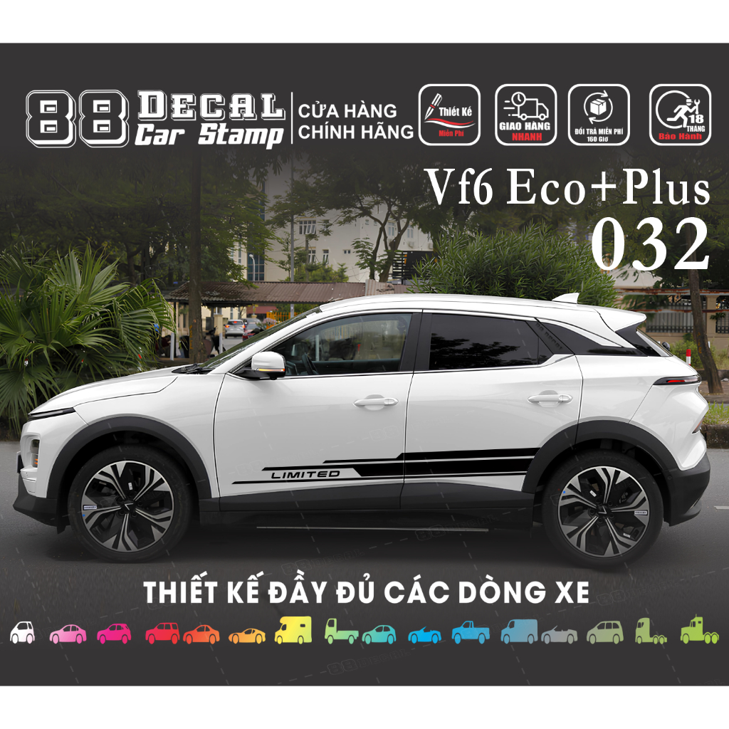 สติ๊กเกอร์ติดรถ vf6 - เบี้ยประกันภัย รูปลอก.โมเดลแสตมป์กีฬา (ครบสี) 1 ชุด มี 2 ด้าน (รุ่น vf6-032)